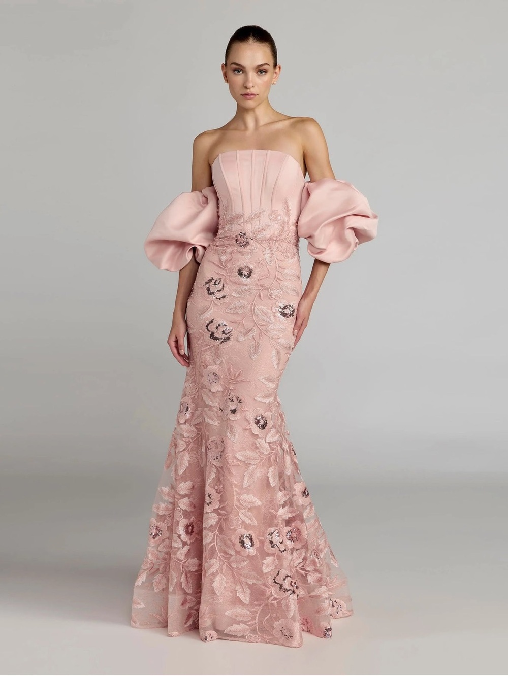 MAC DUGGAL Pink Size 2 Satin Off The Shoulder Embroidered Mermaid Gown
